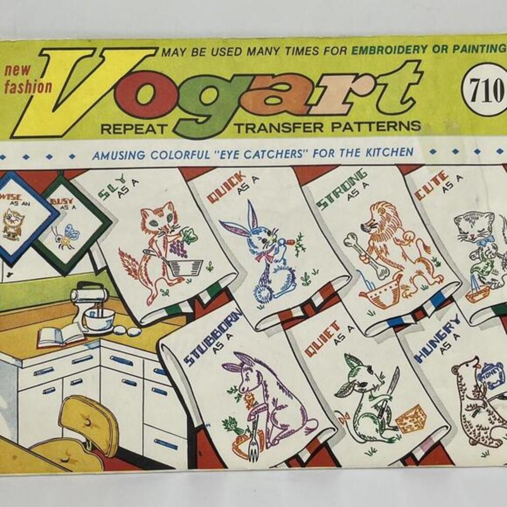 Anthropomorphic Kitchen Animals Transfer Pattern 710 Unused Uncut Vogart Vintage